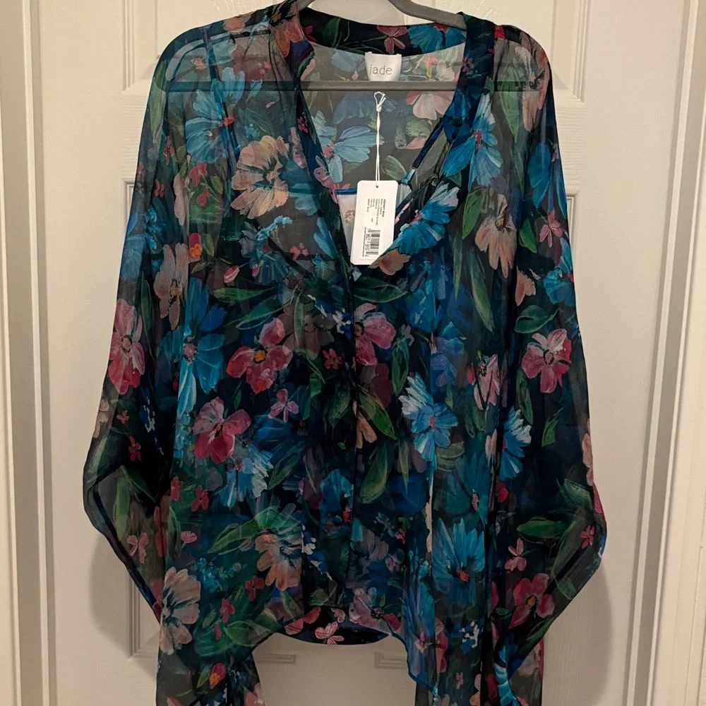 Johnny Was Blue and Pink Floral Sheer Blouse. New. Never worn. - Picture 9 of 9